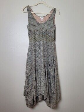 Sundance 100% Silk Geometric Bubble Asymmetric Hem Dress Lagenlook Vintage